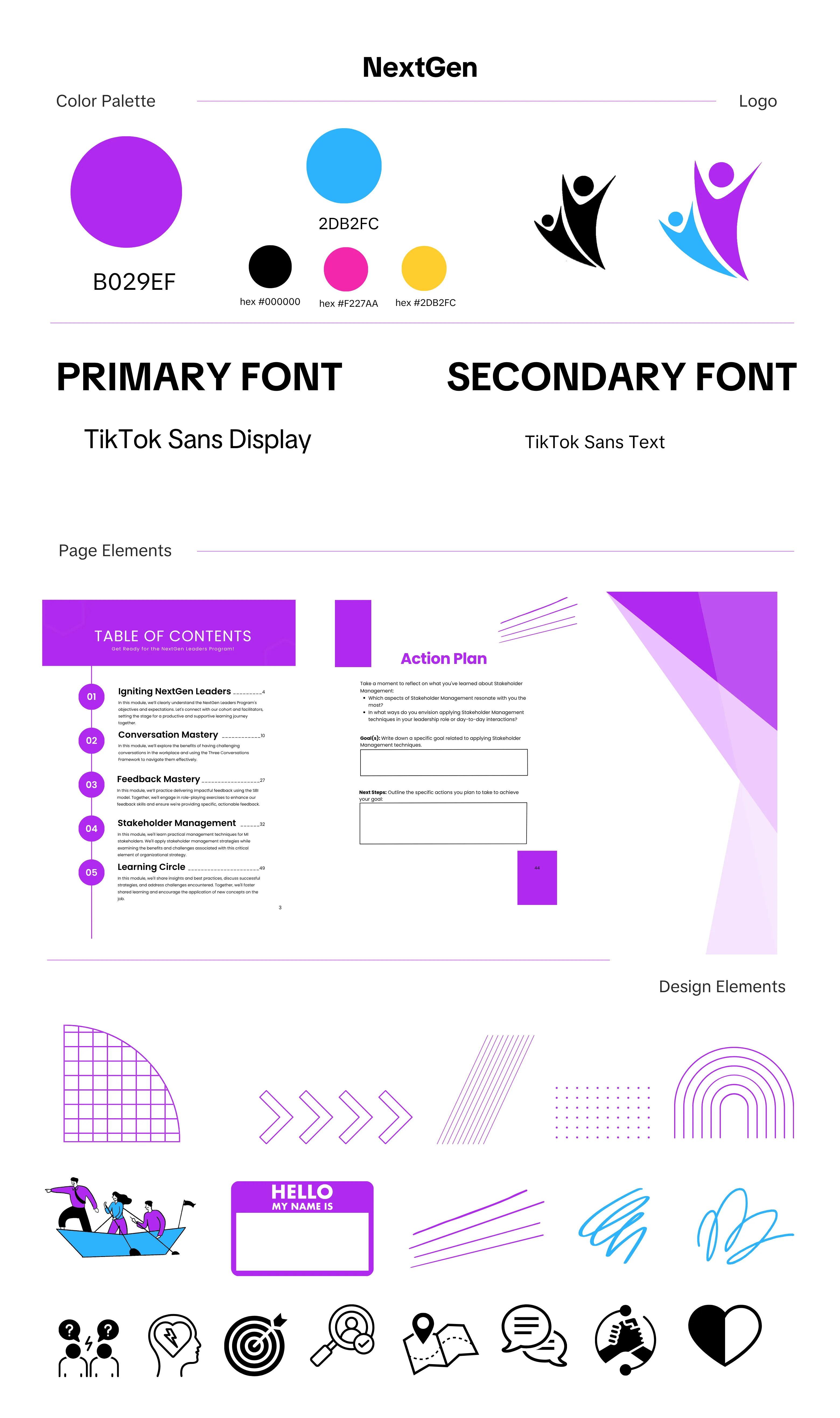 A page from the L&D brand style guide, covering applied examples of the system.